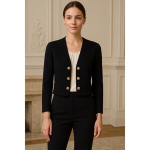 St John Black Knit Open Front Cropped Cardigan SIZE 10